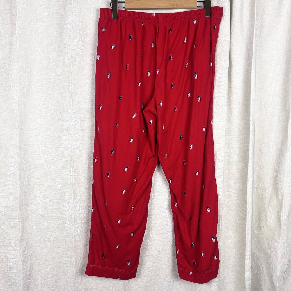 Talbots cotton flannel sleep set red Dancing Penguins print pajamas top pants M - Picture 8 of 11